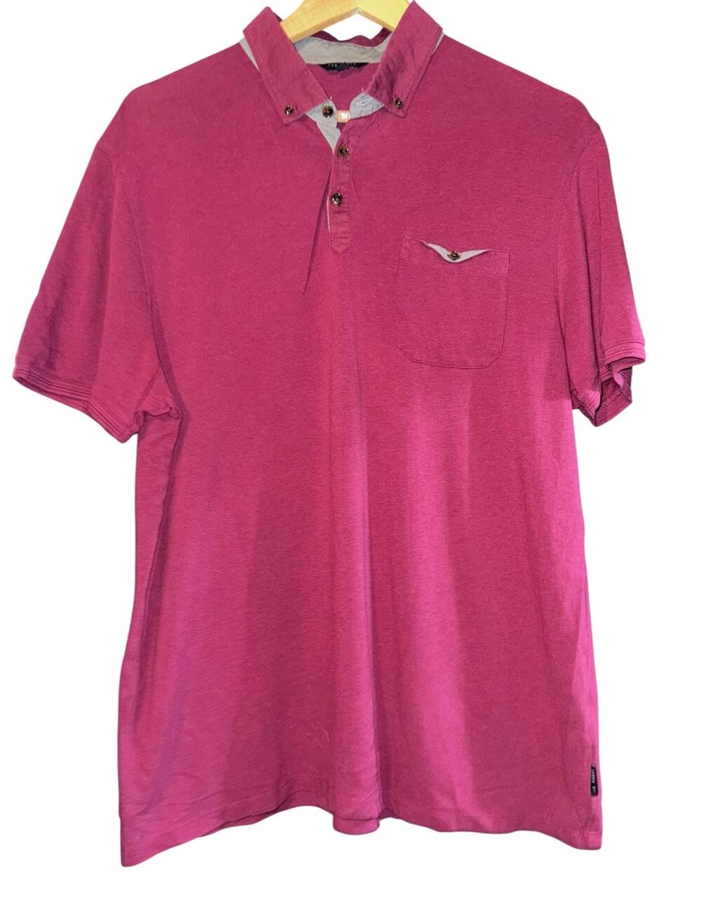 TED BAKER London Short Sleeve Button Down Polo Shirt w/ Pocket Red Size XXL Golf